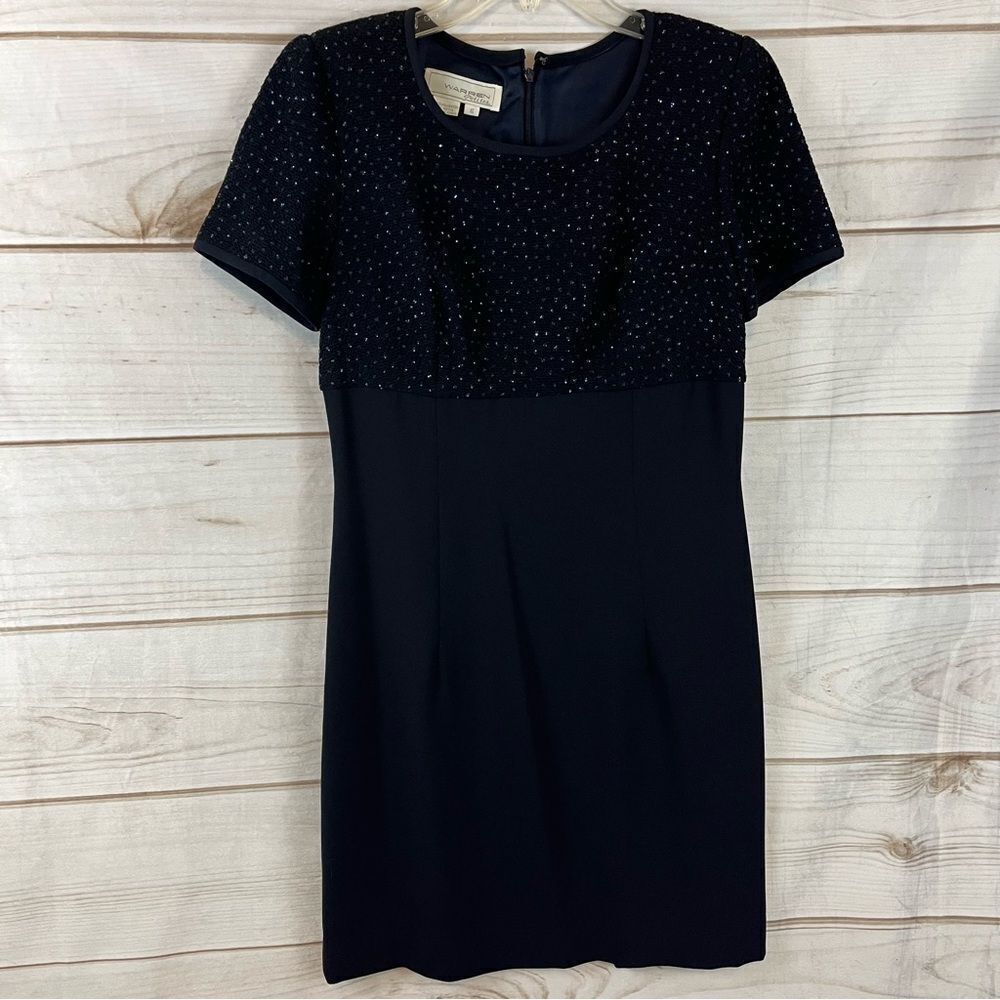 Warren Women’s Navy Sparkly Glittered Stretch Short Holiday Dress Size 6 Petite